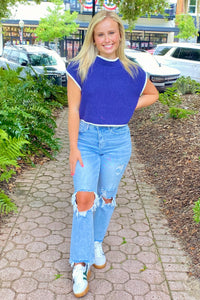 Contrast Cropped Sweater in Navy