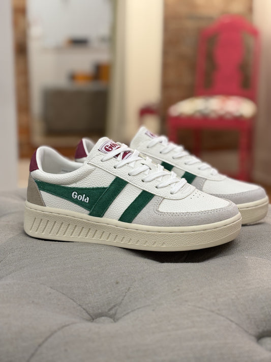 GOLA Grandslam Trident Sneakers in White/Emerald/Cerise