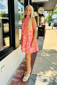 Ruffle Halter Dress in Orange/Pink