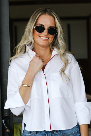 The Piper Long Sleeve Contrast Shirt, Maroon