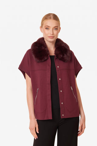 Faux Fur Collar Short Sleeve Cardigan, One Size