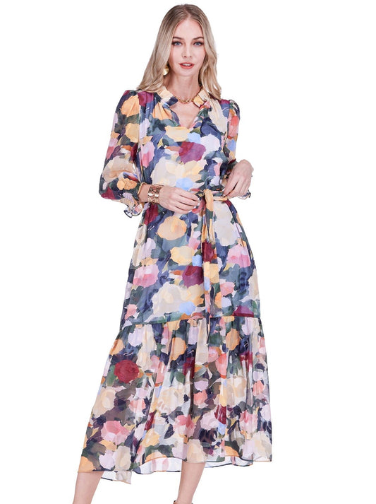 Impressions Split Neck Maxi with Waist Tie