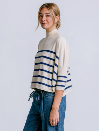Navy/Ecru Aja Stripe Sweater- One Size