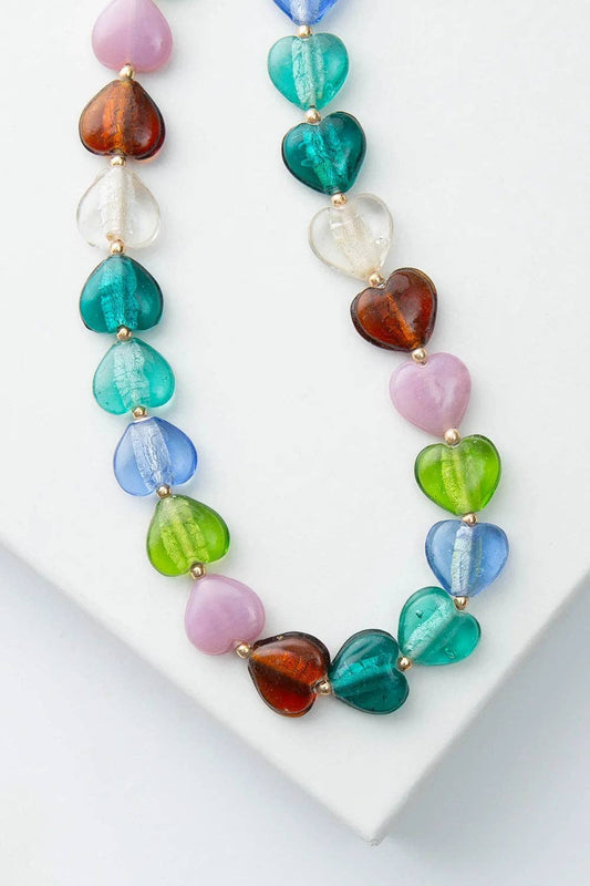 Noonday Lampwork Glass Beaded Heart Necklace