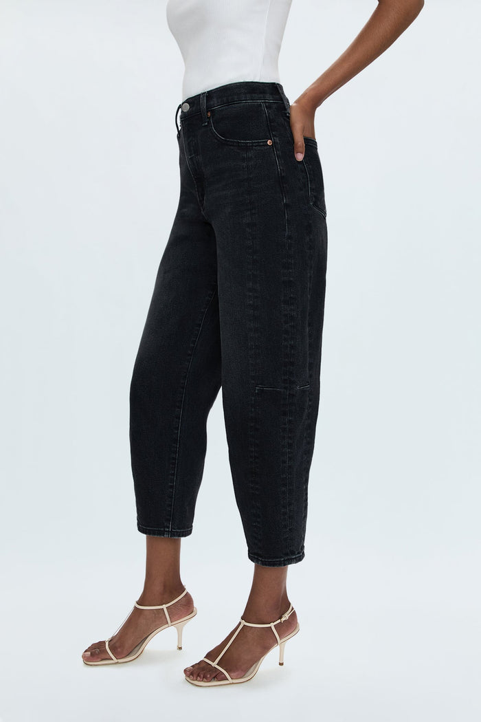 Eli High Rise Arched Leg Denim in Dark Mignight