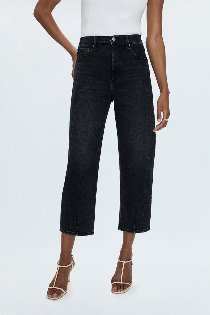 Eli High Rise Arched Leg Denim in Dark Mignight