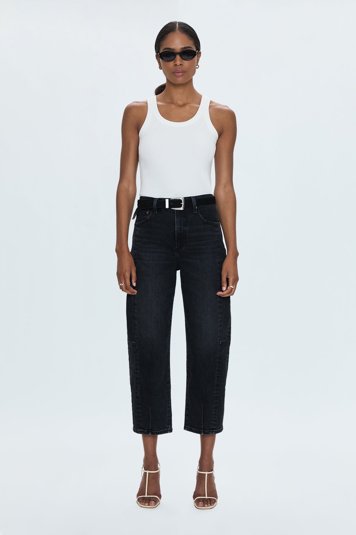 Eli High Rise Arched Leg Denim in Dark Mignight