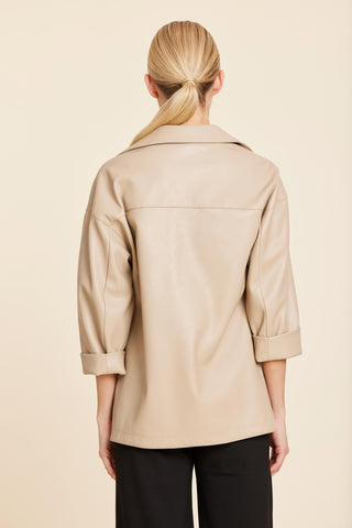 Faux Leather V Neck Shirt, Sand