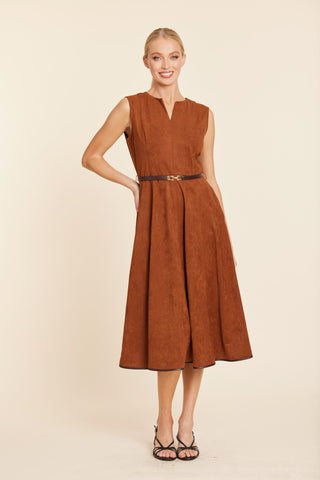 Faux Suede Belted Midi Dress, Desert