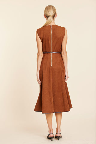 Faux Suede Belted Midi Dress, Desert