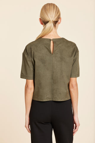 Faux Suede Crop Tee, Olive