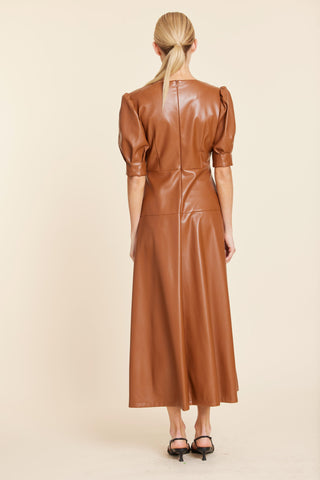 Faux Leather Maxi Dress, Saddle