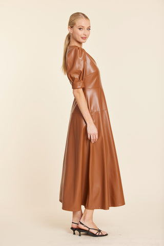 Faux Leather Maxi Dress, Saddle