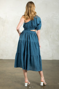 Windowpane Off the Shoulder Maxi in Navy