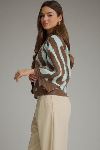 Abstract Print Mock Neck Sweater - The South Apparel