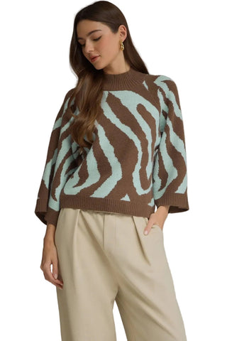 Abstract Print Mock Neck Sweater - The South Apparel