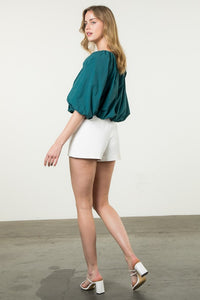 Poplin Puff Sleeve Top in Teal