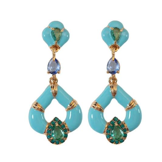 Aegean Dream Crystal Turquoise Teardrop Statement Earrings - The South Apparel