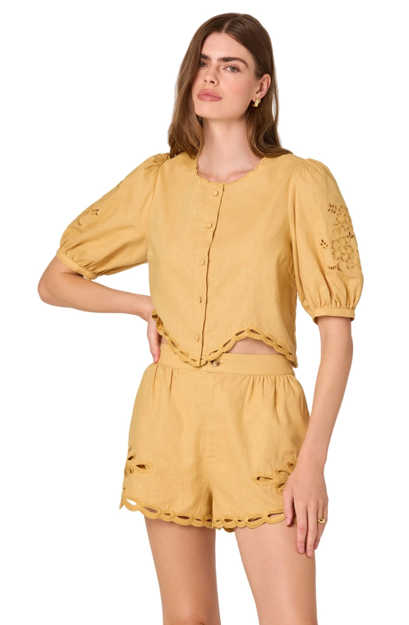 Astr The Label Joellyn Embroidered Cutwork Shorts - The South Apparel