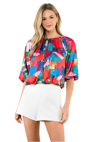 Balloon Sleeve Abstract Top - The South Apparel