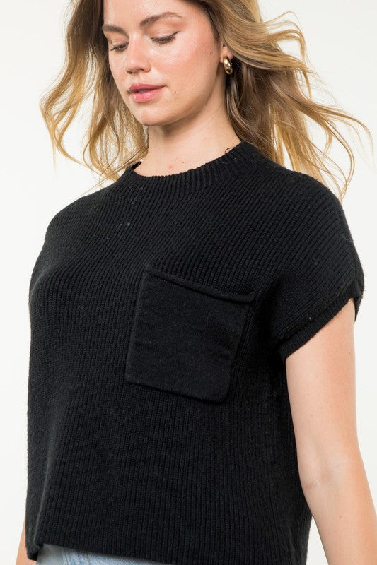 Short Sleeve Sweater Top in Black