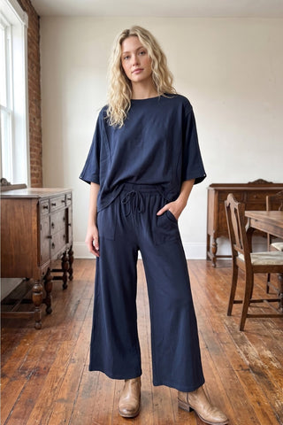 Brushed Boxy Top and Pants Set, Navy - The South Apparel