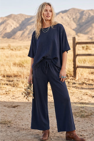 Brushed Boxy Top and Pants Set, Navy - The South Apparel