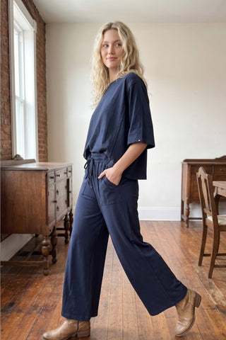 Brushed Boxy Top and Pants Set, Navy - The South Apparel