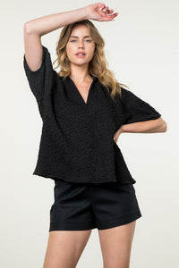 Pop Over Textured Top in Black