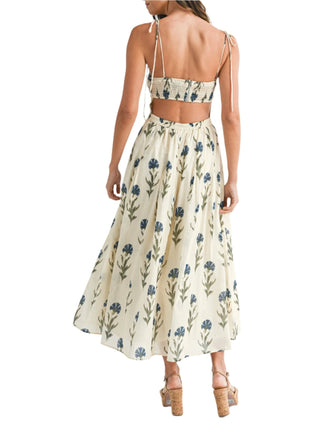 Caroline Navy Floral Midi Dress - The South Apparel