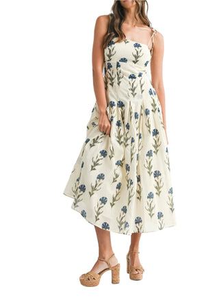 Caroline Navy Floral Midi Dress - The South Apparel