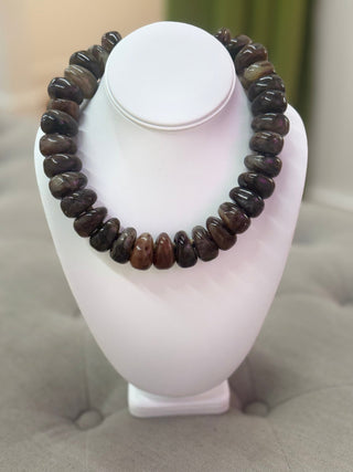 Chunky Marble Beaded Necklace in Brown - The South Apparel