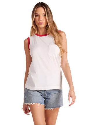 Contrast Binding Pocket Tank Cream/Lava - The South Apparel