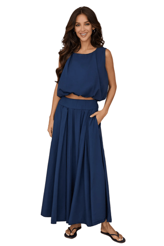 Cotton Poplin Maxi Skirt in Navy - The South Apparel