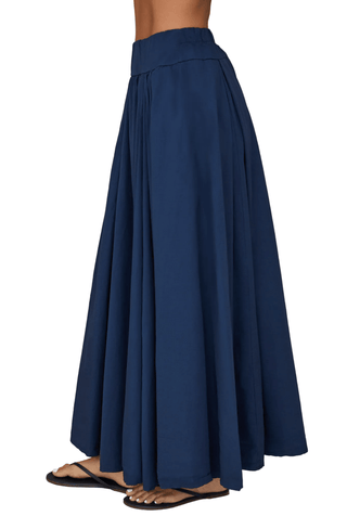 Cotton Poplin Maxi Skirt in Navy - The South Apparel