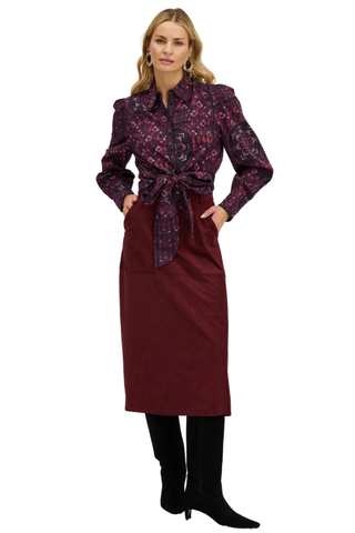 Courtney Top, Burgundy Scarf Print - The South Apparel