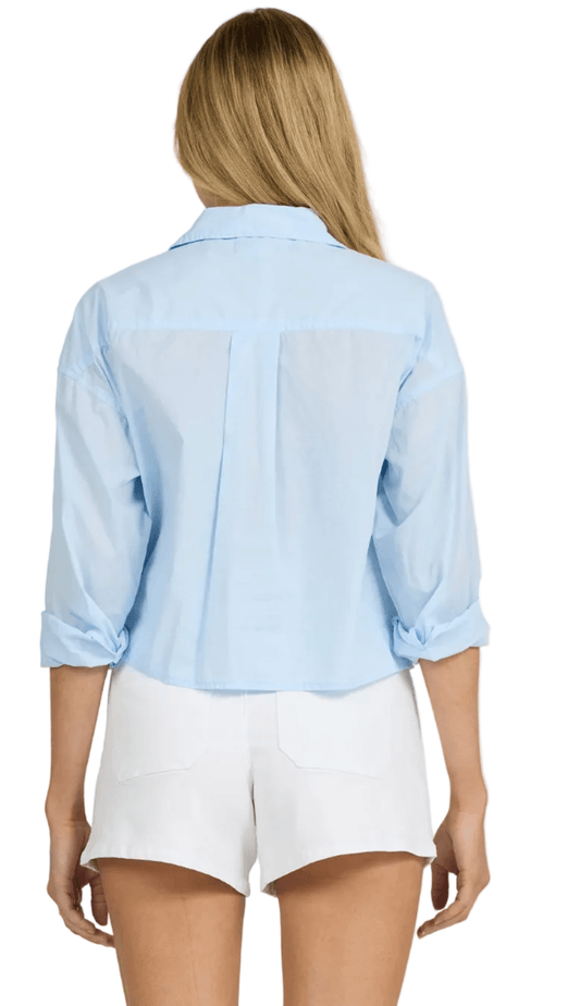 Cropped Adrianna Button Up Top in Skyway - The South Apparel