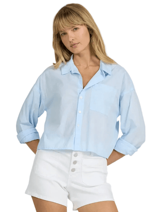 Cropped Adrianna Button Up Top in Skyway - The South Apparel