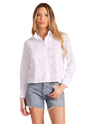 Cropped Button Front Top in White - The South Apparel