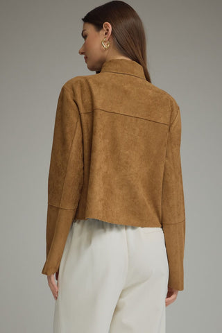 Cropped Faux Suede Jacket, Brown - The South Apparel