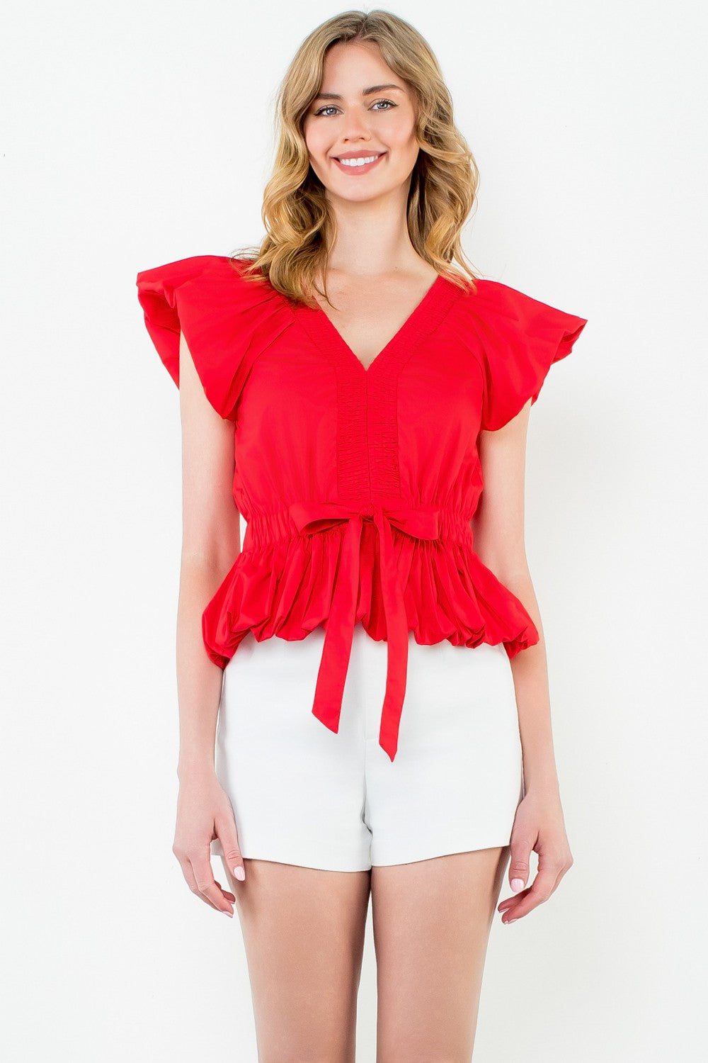 Jade V-neck top in Red