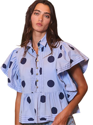 Daring Polka Dot Top in Blue - The South Apparel