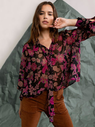 Dazzling Volume Blouse in Cranberry Bloom - The South Apparel