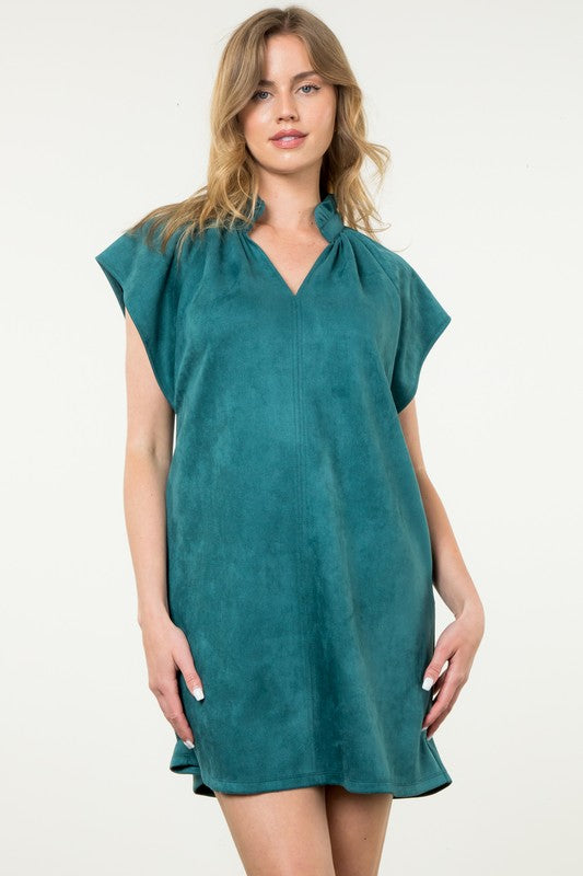 Nicole Suede Dress in Teal