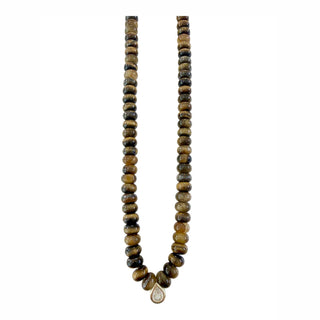 Dori CZ Teardrop Beaded Necklace, Tiger's Eye - The South Apparel