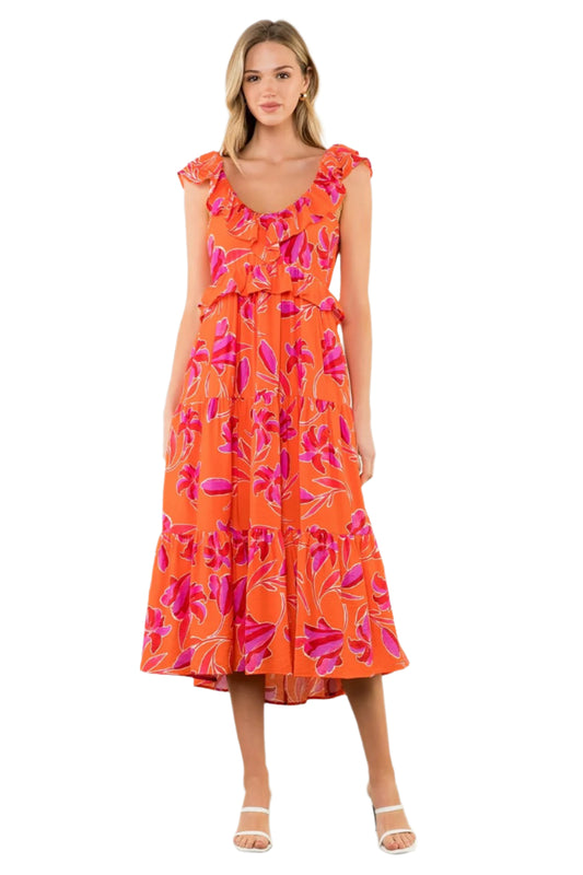 Ruffle Tie Back Midi Dress