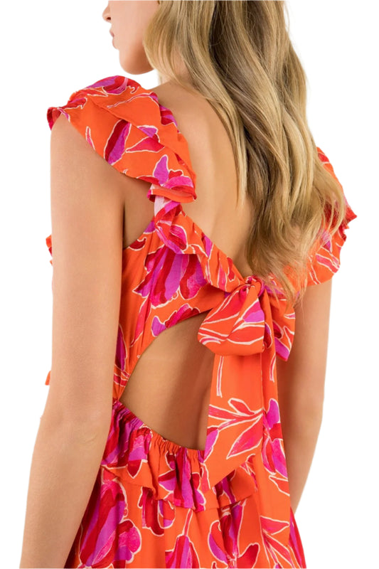 Ruffle Tie Back Midi Dress