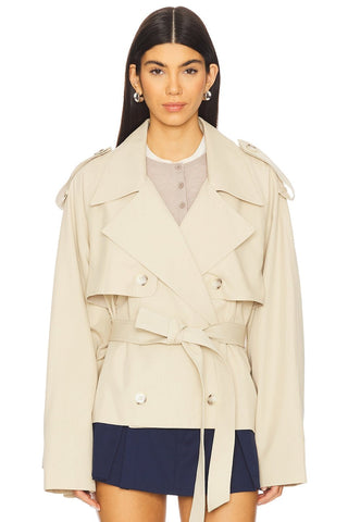 Eleanor Cropped Trench Jacket, Khaki - The South Apparel