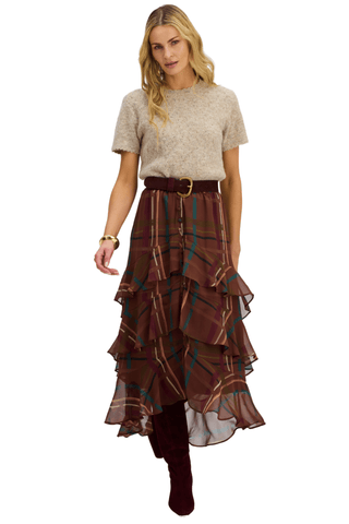 Ella Midi Skirt, Brown Plaid - The South Apparel