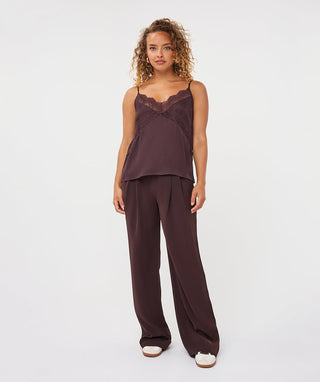 Esqualo Camisole Lace Satin in Cacao - The South Apparel